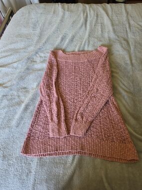 LOFT Dusty Pink Open-Stitch Off-Shoulder Sweater